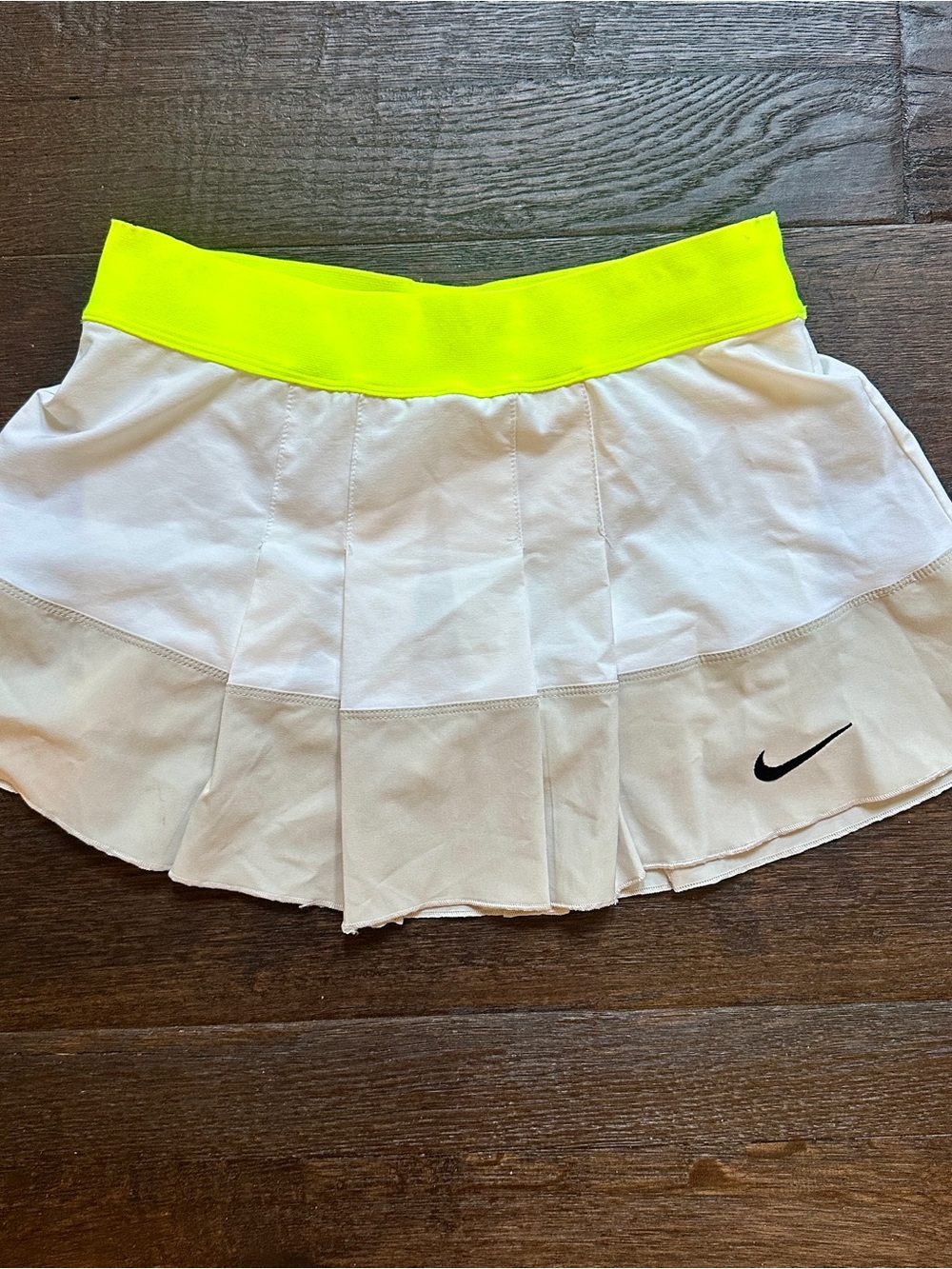Nike White Tennis Skirt with Neon Yellow Waistband Small Petite